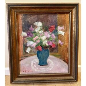 Aurelia Vasiliu Aricescu Authentic Signed Oil on Canvas Framed Floral Painting